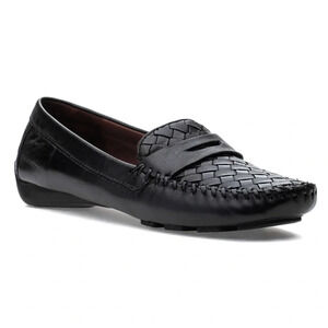 Robert Zur‎ Black Woven Leather Petra Loafer Slip On  Driving Shoes Size 6.5